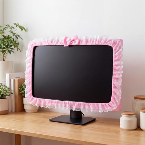 BowKnot Pink Monitor Cute Computer Monitor Cover Dust Cover Protector Lovely Computer Accessories PC Covers Elastic for 23''-26'' LCD TV PC Laptop Screen Decoration