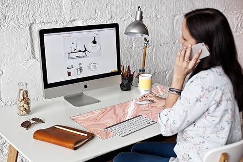 Gold Pink Marble Mouse Pad 24 x 12 inch Mousepad Gaming Desk Mat Large Computer Pad with Non-Slip Base Office Home Work - color: Small Pink Marble, size: 24''X12''