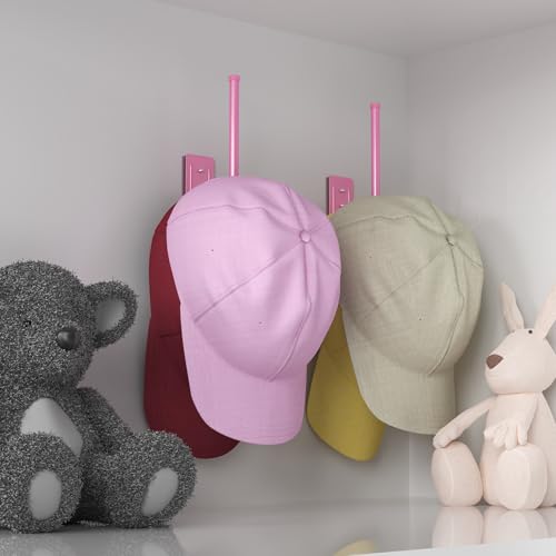 Durmmur 2 Pack Hat Racks for Baseball Caps, Stainless Steel Hat Organizer for Baseball Cap, Hat Holder Storage Organizer, Hat Hanger Strong Adhesive/Wall Drilled for Door, Bedroom, Closet(Pink 6 in) - color: Pink, size: 2 Pack 6 in