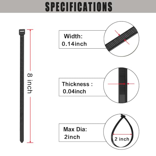 Cable Zip Ties,500 Pack 8 Inch Black Zip Ties Heavy Duty Self Locking Zipties Nylon Cord Management Plastic Wire Ties for Indoor,Outdoor,Office,Home,Garden,Workshop (8"Black-40LB) - size: 8"Black-500PK-40LB