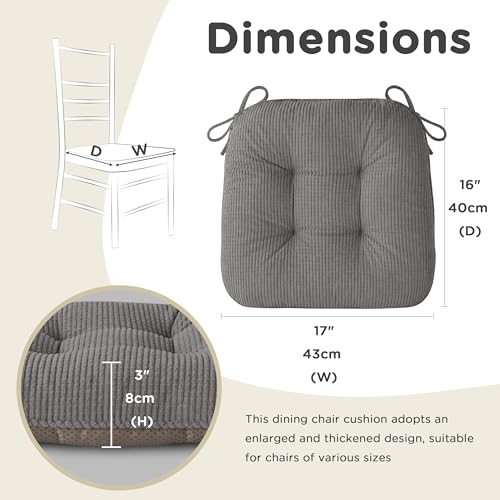 AddGrace Chair Cushions for Dining Chairs Set of 2 Non-Slip Kitchen Seat Cushions with Ties Tufted Thick Seat Pads for Indoor Kitchen Dining Furniture 17"x16"x3" Grey - color: Grey