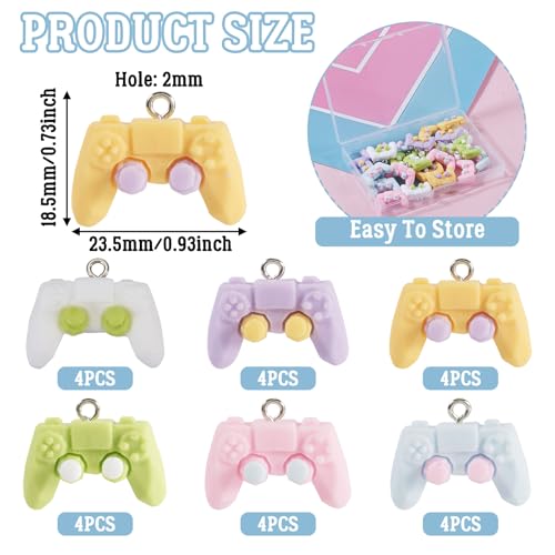 Cheriswelry 24Pcs Game Controller Charms Key Ring Pendant Charms Video Game Resin Charm 18mm 6 Colors for DIY Craft Earring Necklace Jewelry Making