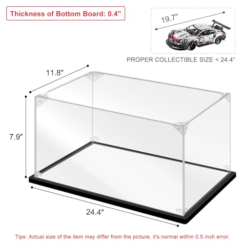 Acrylic Display Case for Collectibles Assemble Lego Model Car Display Cases for Lego Sets 42096 Clear Large Acrylic Box for Display Hobby Toys Action Figures(Black,24.4*11.8*7.9 inch) - size: 24.4*11.8*7.9 inch
