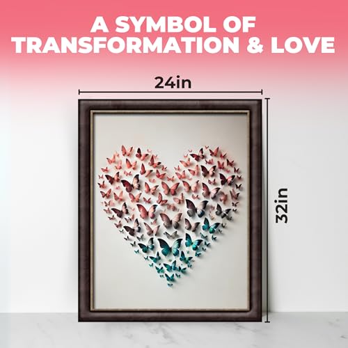 InkFlow Posters Butterfly Heart Poster - 3D Paper Butterflies in Pink, Blue, and Teal - Abstract Love Art for Bedroom, Living Room, Home - 24x32 Unframed Canvas Print - color: Style-04, size: 24"L x 32"W
