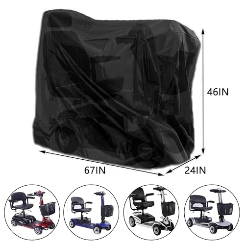 Sqodok Mobility Scooter Storage Cover, 420D Waterproof Wheelchair Cover for Storage, Mobility Scooter Accessories for All-Weather Outdoor Protection Dust Cover, 67" x 24" x 46" - color: Black, size: 2XL--67 x 24 x 46 inch