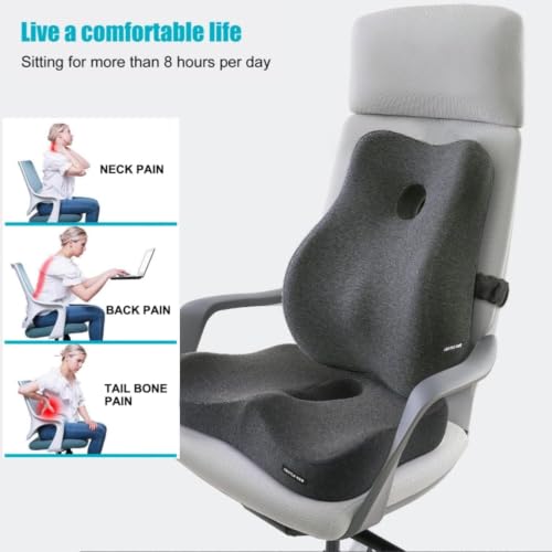 X Large Memory Foam Seat Cushion & Lumbar Support Pillow, Sciatica & Tailbone Pressure Relief Coccyx Cushion for Office Chair, Car, Wheelchair, Home - Dark Grey - color: Dark Gray