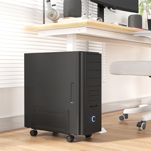 AGPTEK CPU Stand - Adjustable Width 4.7" to 8.2" with 2 Locking Wheels and 2 Caster Wheels - Black (Pack of 2) - size: A (Pack of 2)