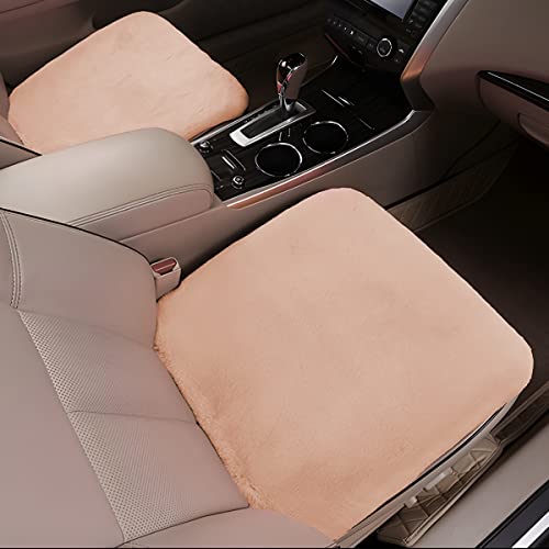 2Pack Car Front Seat Cushion, Soft Warm Faux Rabbit Fur Winter Auto Seat Cover, Fluffy Plush Vehicle Seat Protector Pad with Non-Slip Backing, Car Accessories for Home and Office Chair (Khaki) - color: Khaki
