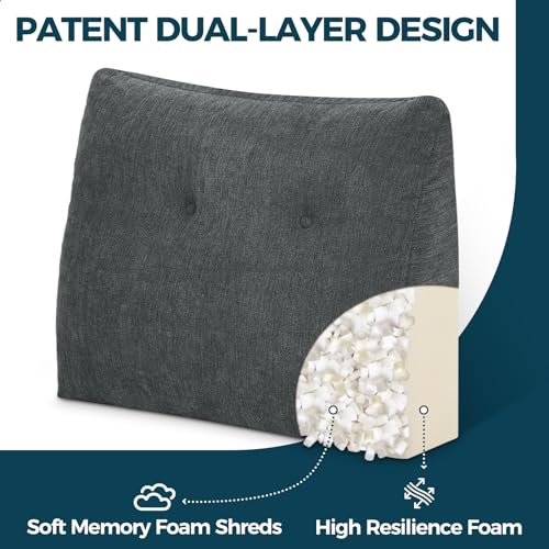 Back Support Pillow for Recliner Soft Dual Layer Lumbar Support Pillow with Shredded Memory Foam Ergonomic Orthopedic Couch Lumbar Cushions for Elderly Lower Back Pain Relief Dark Grey - color: Dark Grey