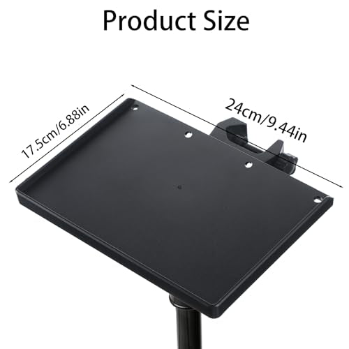 Microphone Stand Shelf Tray, 9.4" × 6.9" Plastic Shelf for Mic Stand Tray Clamp on Firm Rack Music Holder Adjustable with 4 Pound Capacity for Recording Stage Music Sheet Karaoke Podcast
