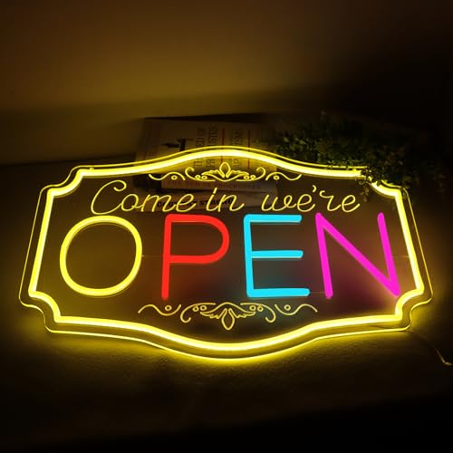 23.6"x15.9" Large Size Open Neon Signs for Business,Come in We're Open Neon Lighs for Party Bar Salon Stores Hotel Wall Decor - style: open001