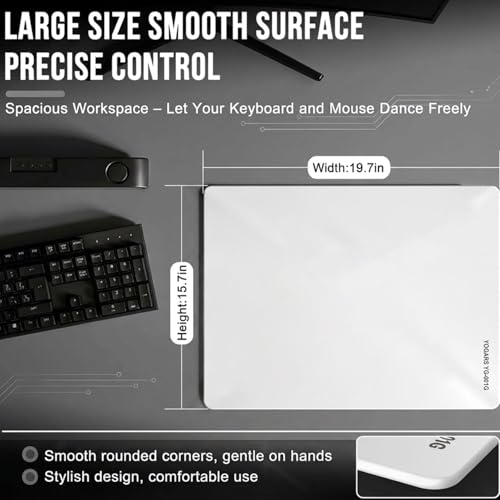 Glass Gaming Mouse Pad, 19.7"x15.7" Large Glass Mousepad for Esports | Ultra-Smooth Micro-Etched Surface Speed & Control, with Anti-Slip Base, Easy Clean Scratch Resistant for Esports (White) - color: White