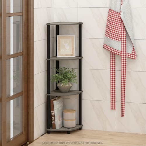 Furinno TURN-N-TUBE Corner Shelf, 4-Tier Corner Bookshelf, Display Storage Shelves with Open Shelves, for Organization and Storage, Living Room, Home Office, Garage, French Oak - color: French Oak Grey/Black, size: 4-Tier Round Tube