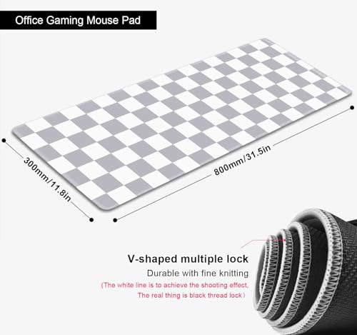 Grey Checkered Desk mat, Boho Gray Pattern Large Mouse Pad, Desk Protector Pad Writing Mat for Work Home Decor, Gaming Mousepad, Big Mouse Mat for Office Computer Laptop, 31.5 X 11.8 in - color: Grey Checkered