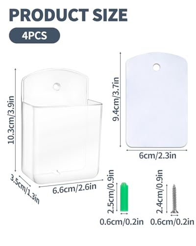 4 PCS Remote Control Holders Wall Mount, Self Adhesive TV Air Conditioner Remote Control Holder, Wall Mount Storage Box Organizer Wall Pen Holder Storage for Home Office School (Clear, 4) - color: Clear, size: 4