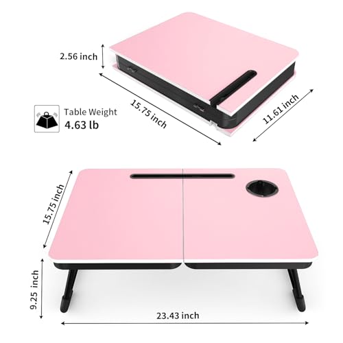 BUYIFY Portable Foldable Laptop Desk for Bed and Couch, Adjustable Lap Desk with Cup Holder and Phone Holder, Ideal for Working, Reading, Writing, and Breakfast (Pink) - SDC1 - color: Rosepink