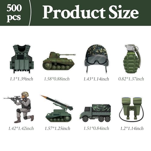 500 Pcs Military camo Stickers Roll Tactical Waterproof Vinyl Sticker for Water Bottles Scrapbook Birthday Party Decorations Supplies Favors School Teacher Classroom Reward Decals - color: Military Stickers