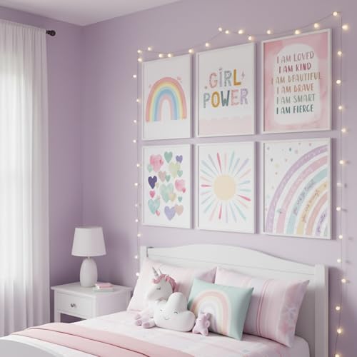 GJJXYCZF Rainbow Posters Wall Art Prints for Girls Bedroom, Kids Toddler Room Nursery Decor, Inspirational Quotes Boho Sun Heart Abstract, Cute Playroom Aesthetic Artwork 8x10in Unframed - color: rainbow