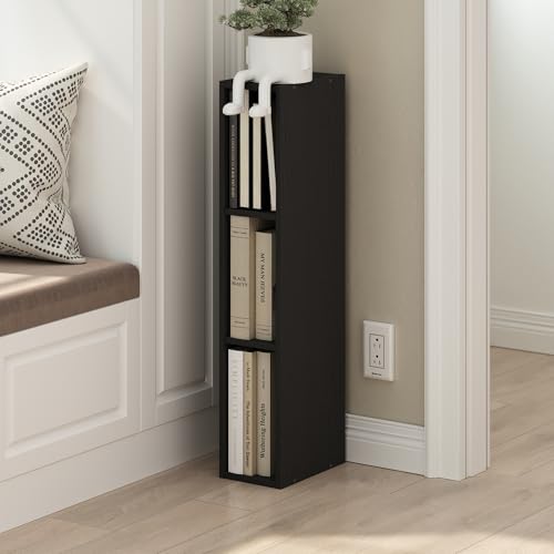 Furinno Fulda Book Shelf, 3-Tier Narrow Bookshelf, Bookcase with 6-in Width Storage Shelf, 9.3 x 5.9 x 31.5, for Living Room, Bedroom, Home Office, Blackwood - color: Blackwood, size: 3-Tier, 6-Inch Width