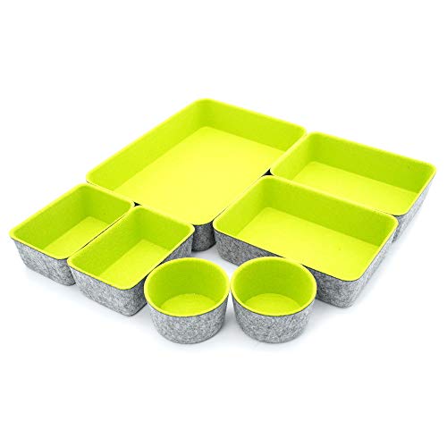 Welaxy Drawer organizer bin felt trays desk storage dividers for home office supplies Nightstand sort catchall entryway 7-piece Pack gift idea (Green) - color: Green