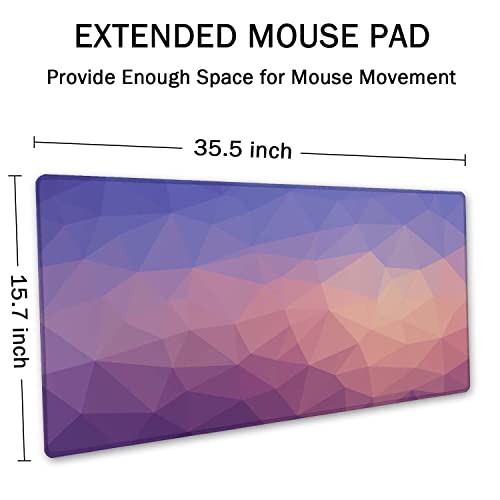 SSOIU Extended Gaming Mouse Pad (35.5x15.7 in), Large Stable Rubber Base Mousepad with Stitched Edges, Keyboard Mouse Mat Desk Pad for Work, Game, Office, Home - Light Blue Purple Triangle - color: Light Blue Purple Triangle