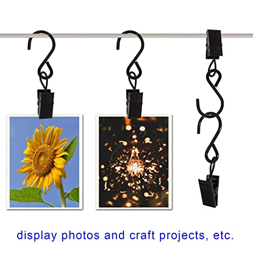 Stainless Steel S Hooks Curtain Clips, 50 Pack Hanging Party Lights Clips Hangers Gutter Photo, Art Craft Display, 2.4 Inch Long, Black - color: 2.4 Inch Long Black