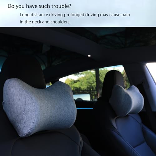 Car Neck Pillow, Car Headrest Pillow with Adjustable Strap for Neck Pain Relief 100% Memory Foam,Ergonomic Design,2 Pack - color: Grey1