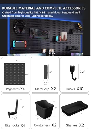 Revamp Your Space With A Versatile Pegboard Kit - Effortlessly Organize Home, Office, And Gaming Setup With Customizable Hanging Solutions (Black) - color: Black