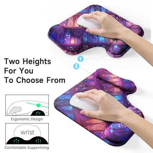 Ergonomic Mouse Pad with Gel Wrist Rest (1"& 1.2" Dual Height) - Mouse Pads Compact Mousepad Desk Mat Office, Gaming & Carpal Tunnel Relief | Non-Slip Rubber Base Mystical Potion Bottles - color: Mystical Potion Bottles