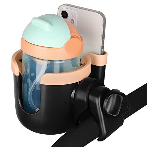 Accmor Stroller Cup Holder with Phone Holder, Bike Cup Holder, Universal Cup Holder for Uppababy Nuna Doona Strollers, 2-in-1 Cup Holder for Walker, Wheelchair, Scooter - color: Mix Pink