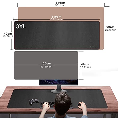 ZORESYN PU Leather Desk Pad (55.1"x15.8") - Waterproof Office Desk Mat for Keyboard and Mouse - Black Extended Mouse Pad with Nonslip Base - color: Black, size: 55.1L x 15.8W inches
