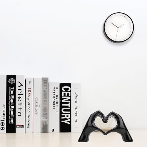 Small Heart Hands Sculpture Decor for Living Room Bedroom Bookshelf Coffe Table and Office Display, Love Finger Statue Modern Aesthetic Home Decor, Unique Gift for Wedding Christmas Birthday (Black) - color: Black