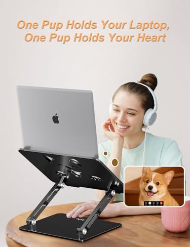 Aoviho Laptop Stand for Desk-Adjustable, Foldable, Portable, Ergonomic Aluminum Notebook Riser with Unique Puppy Shaped Vent, Desk Gift for 10"-17.3" Devices Mac, Dell, HP, Lenovo, Samsung, Black - color: Black