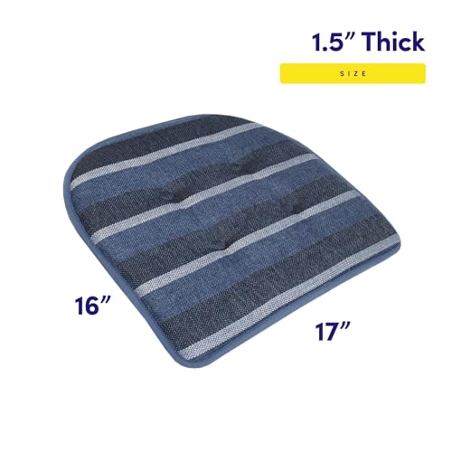 Sweet Home Collection Chair Cushion Memory Foam Pads Tufted Slip Non Skid Rubber Back U-Shaped 17" x 16" Seat Cover, 2 Count (Pack of 1), Bradford Steel Blue - color: Bradford Steel Blue, size: 2 Pack, style: Foam Pads