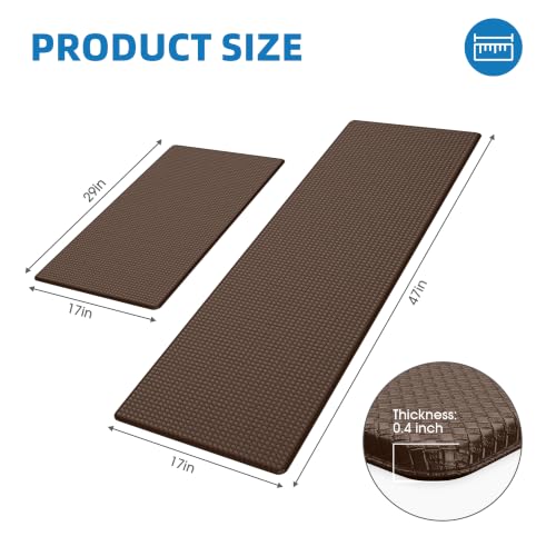 Kitchen Mats for Floor 2 Piece - 17"x29"+17"x47" Anti Fatigue Mats for Kitchen Floor - Non Slip Cushioned Rugs for Standing - Brown - color: Brown, size: 2pc: 17" x 29" + 17" x 47"