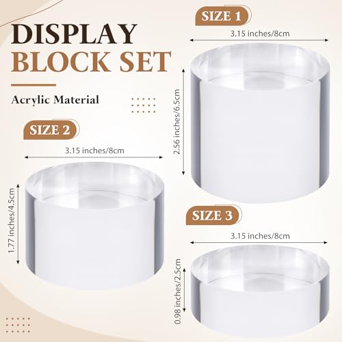 Geelin 9 Pcs Acrylic Risers Stand Display Block Decor Riser 3 Size Decor Clear Polished Cube Solid Pedestal Stand for Jewelry Perfume Photography Collection Food Doll Wedding High Density (Round) - style: Round