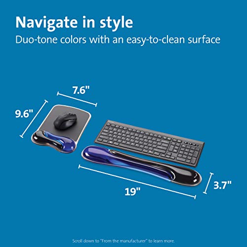 Kensington Duo Gel Mouse & Keyboard Wrist Rest Bundle Set, Ergonomic Keyboard and Mouse Pad With Wrist Support, Keyboard Wrist Rest, Computer Keyboard Pad, Cooling Gel, Non-Skid Backing, Blue K52920WW - color: Blue, size: 9.6L x 7.6W inches, style: Keyboa