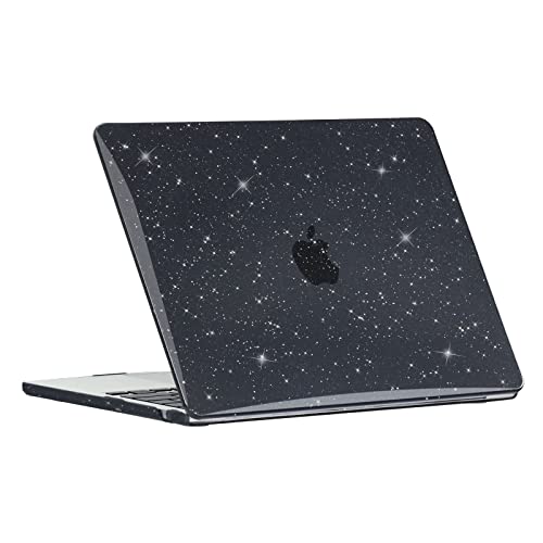 EooCoo Case Compatible with MacBook Air 13 inch M5 2026-2022 Release M4 M3 M2 A3449 A3240 A3113 A2681, Glitter Hard Shell&Keyboard Skin Cover&Screen Protector for Mac Air 13.6 inch, Sparkly Black - color: Glitter Black