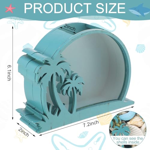 CroBlissful Green Coconut Seashell Holder Seashell Display Box Wooden Small Starfish Shell Display Case with Acrylic Clear Window Shark Tooth Collection Box for Shells Sea Rock Home Decor Present - color: Green, style: Coconut