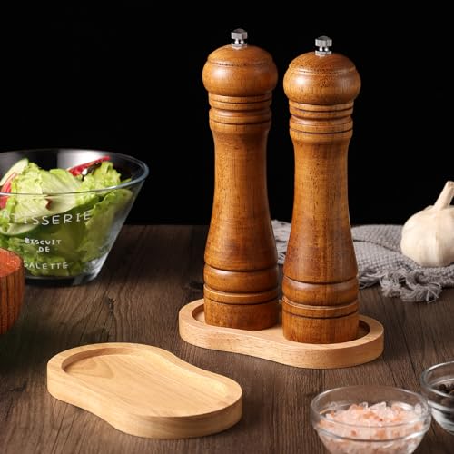 Salt and Pepper Wooden Mill Rest, Wood colours Pepper Grinder Tray, Work Surface and Dining Table Protector (Pepper mill not included) - color: H Wood Colours Mill Tray