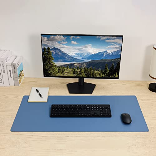 Wolaile Faux Leather Desk Pad Blotter,Water and Slip Resistant Writing Desk Protector Mat,Blue Large Mouse Pad for Desktop/Office Home Table Cover,36x17 in - color: Blue