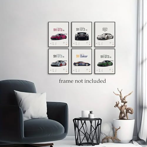CSLGQGV Car Poster Vintage Racing Car Wall Art Supercar Canvas Prints Painting For Men Room Pictures Guys Dorm Room Aesthetics Decor Bedroom Office (Unframed,8×10inch,6pcs) Colorful 2 - color: Colorful 3, size: 8" x 10" Poster