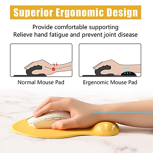 Hsurbtra Ergonomic Mouse Pad with Wrist Rest Support, Gel Mouse Pads with Non-Slip PU Base, Pain Relief Memory Foam Computer Mat, Cute Office Supplies Desk Decro Accessories, Apricot Yellow - color: Apricot Yellow, size: Normal