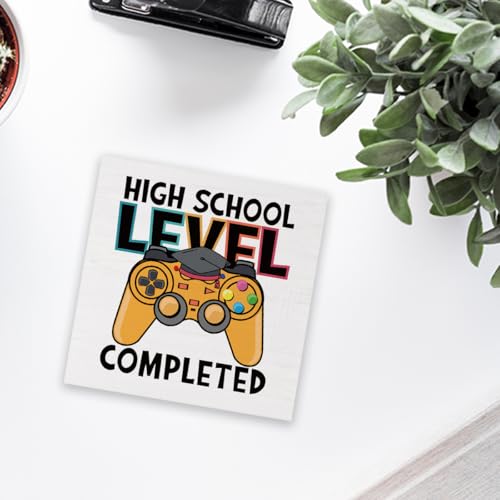 High School Level Sign Desk Decor Video Game Graduation Gifts for Classmate Students Friends 5 x 5 inches