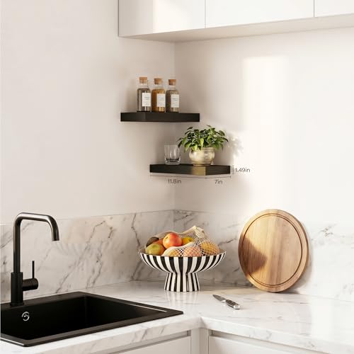 Floating Shelves Set of 2,11.8'' Wood Wall Shelves with Invisible Bracket for Living Room,Bedroom,Kitchen,Bathroom,Black - color: Black, size: 11.8''