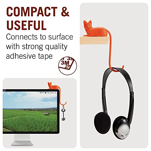 Monkey Business Ginger The Cat Tail Hook for Computer Screen, Desk Headphone Hanger Organizer Decorative Hooks, Adhesive Hook for Hanging Keys Cables Hats and Computer Accessories - color: Orange & White