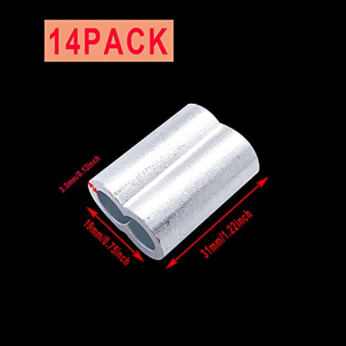Aluminum Crimping Loop Sleeve Cable Crimp for 3/8" Diameter Double Ferrule Wire Rope and Cable (Pack of 14)