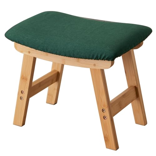Kitsanery Foot Stool,Ottoman,Bamboo Small Sofa Foot Rest Under Desk,Extra Seating for Living Room, Bedroom and Kitchen (Natural Stool Legs - Green Surface) - color: Natural Stool Legs - Green Surface