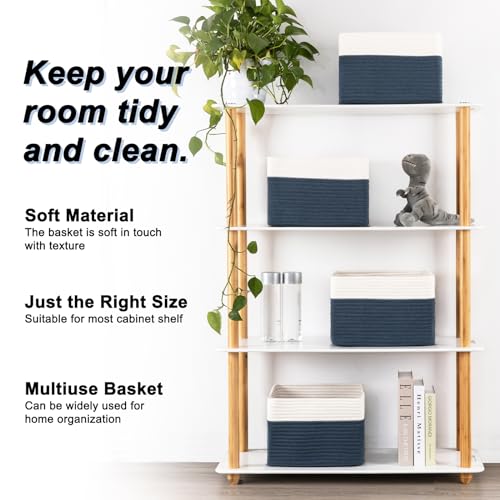 4 Pack Storage Baskets for Organizing, Woven Baskets for Shelves - Perfect for Toys, Books, Towels, and Clothes, Durable Gift Basket Bins Toy Storage, 12.7''L x9''W x7.8''H, Blue and White - color: Blue & White, size: Small/12.7''Lx9''Wx7.8''H