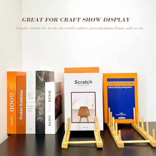 Plate Display Stands, 2 Pack Plate Holder for Displaying, 5-Tier Sturdy Craft Show Display Stands, Art Prints Book Photo Picture Frame Plaque Platter Wood Stand - size: M-2 Pack